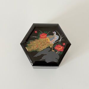 Vintage Japanese Lacquerware Hexagon Trinket Box Peacock Ornate